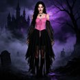 thumbnail image 2 of Xijirk Womens Gothic Renaissance Costume Off Shoulder Lace Up Flare Mesh Sleeve High Low Tulle Dress for Halloween Cosplay Party Role Play,Red,S, 2 of 5