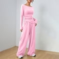 thumbnail image 5 of Two Piece Set for Women, Long Sleeve Off Shoulder Top with Pleated Detail and Wide Leg Pants, Casual Matching Loungewear Set, Soft Rayon Blend Outfit for Travel, Lounge and Daily Wear Pink, 5 of 9