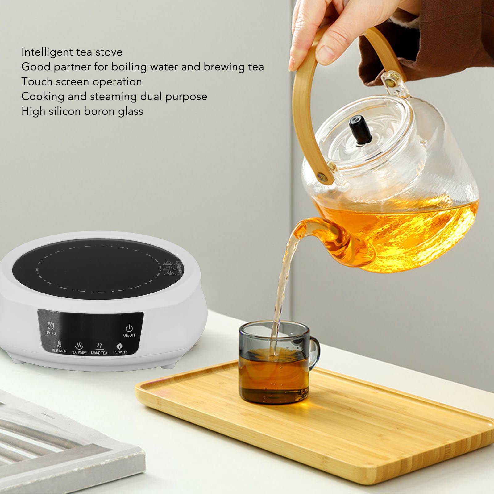 LAZIOEGR Portable 800W Electric Mini Stove Hot Plate Electric Ceramic Stove for Boiling Water Making Tea Coffee Small Countertop Burner 7.87 inches / 20 cm Size White Home Cooking Appliance