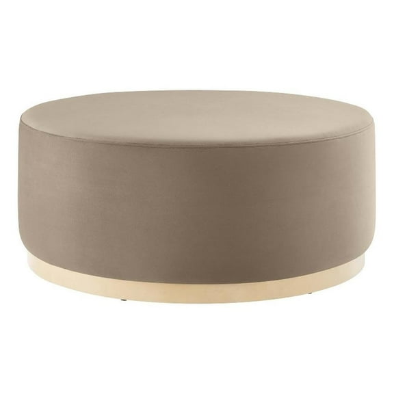 Bowery Hill Contemporary Fabric Ottoman in Taupe Natural Finish