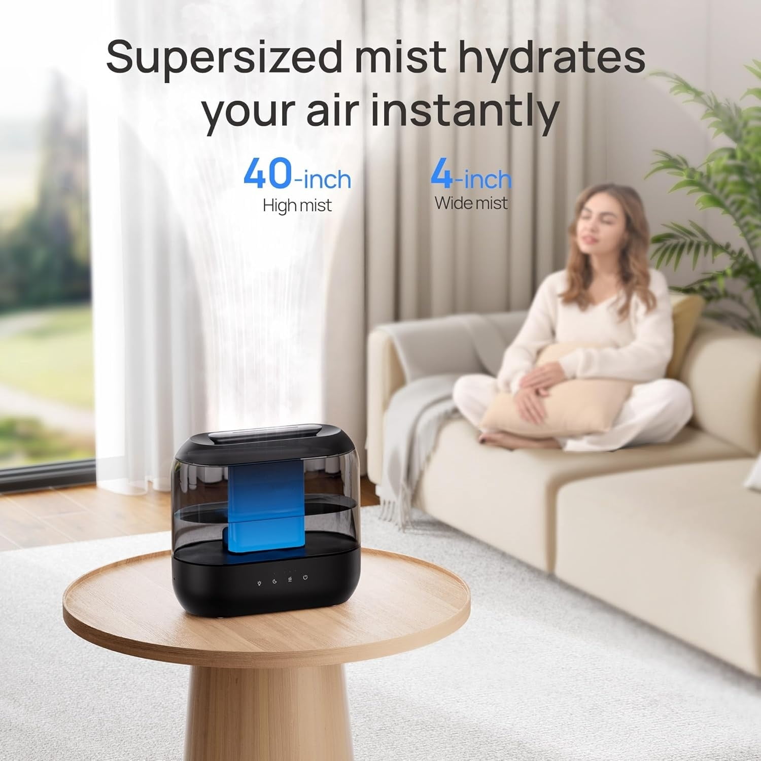 Humidifiers for Bedroom, 4L Top Fill for Large Room, 36H Runtime, 28 dB Quiet Supersized Cool Mist Air Humidifier for Baby Nursery, Plants, Indoor, Night Light, Easy to Clean & Fill, Black