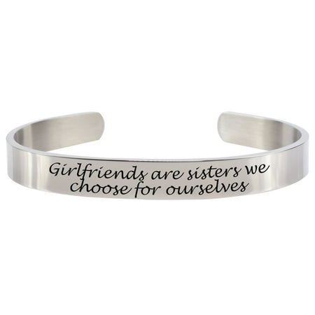 Pink Box Solid Stainless Steel 8mm Inspirational Cuff Bracelet in Silver