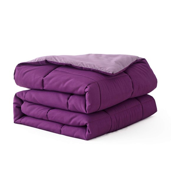 EVOLIVE All Season Pre Washed Soft Microfiber Down Alternative Reversible Comforter with Box Stitching (Purple/Lavender, Full/Queen)