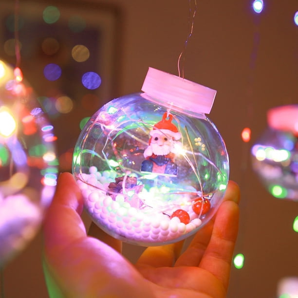 Lámpara de alambre de cobre con forma de bola de los deseos para árbol de Navidad, muñeco de nieve y Papá Noel, con luz LED, para cortina, decoración navideña, para ventana