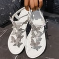 thumbnail image 5 of YgkuHd Women's Casual Flat Sandals Thong Style Sparkling Rhinestone Butterfly Embellishment Elastic Ankle Strap White,9, 5 of 6