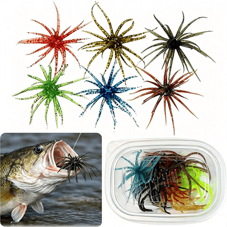BESTSKY 6Pcs Sea Urchin Bait Realistic Fuzzy Dice Fishing Lure for Bass&Perch Floating Tpr Swimbait with Reflective Stars Sea Urchin Style Finesse Bait for Freshwater Trout&Crappie with Tackle Box