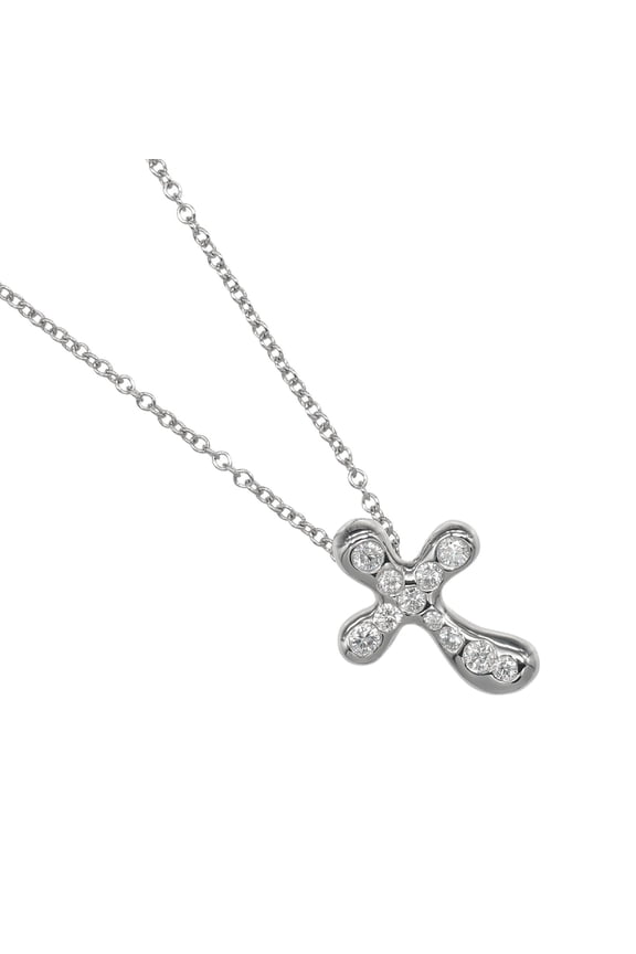 Pre-Owned Tiffany & Co. Dots Cross Necklace in Pt950 Platinum with Diamonds, Approx. 4.1g