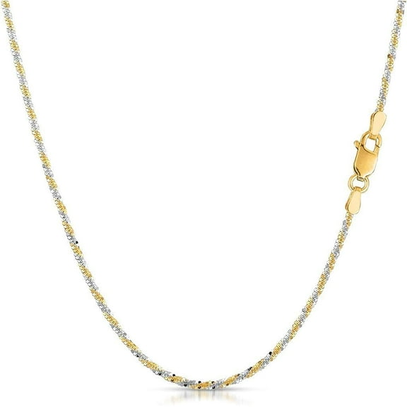 14K Two Tone Gold 1.5mm Sparkle Pendant Chain, Yellow and White Gold, Rock Margarita Link Mens Womens Necklace, Giorgio Bergamo 16