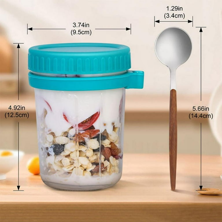 Overnight Oats Jars with Lid and Spoon, 12oz Large Capacity Airtight Oatmeal  Container with Measurement Marks, Mason Jars with Lid for Cereal On The Go  Container 350ml 