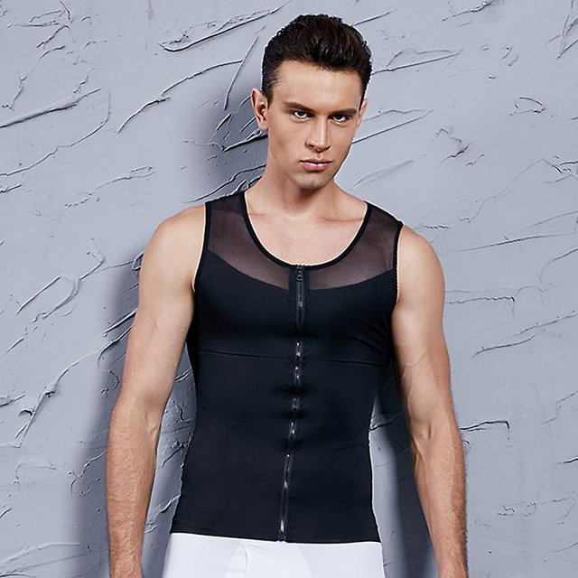 Camisa de compresión de pecho para hombre, chaleco de ginecomastia, camisa adelgazante, moldeador de cuerpo, camiseta sin mangas, corsé con cremallera frontal, ropa moldeadora brillar Electrónica