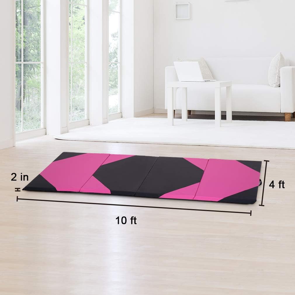 PayLessHere Foldable Gymnastics Mat 4'x10' PU Leather Tumbling Exercise Yoga Mat for Home Outdoor