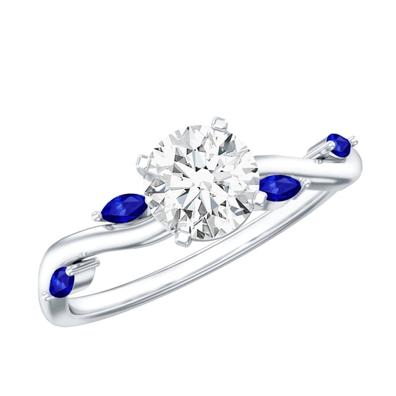Lab Grown Diamond Designer Engagement Ring with Sapphire, 925 Sterling Silver, US 4.00