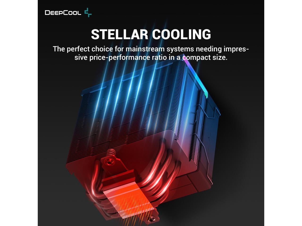 DeepCool AK500S DIGITAL Air Cooler, Single Tower, Real-Time CPU Status  Screen, 5 Offset Copper Heat Pipes, All Black Design 