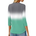 thumbnail image 4 of WTOBBY Women's Casual V-Neck Printed T-Shirt Tops with 3/4 Sleeve, Button Down Cardigan Style Tee, Fashion Gradient Print Blouse for Versatile Wear,Light Green 2XL, 4 of 5
