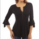 thumbnail image 5 of Camiseta holgada informal de manga de siete puntos para mujer, Túnica plisada con botones, Tops con cuello en V, ropa de verano, 5 of 5
