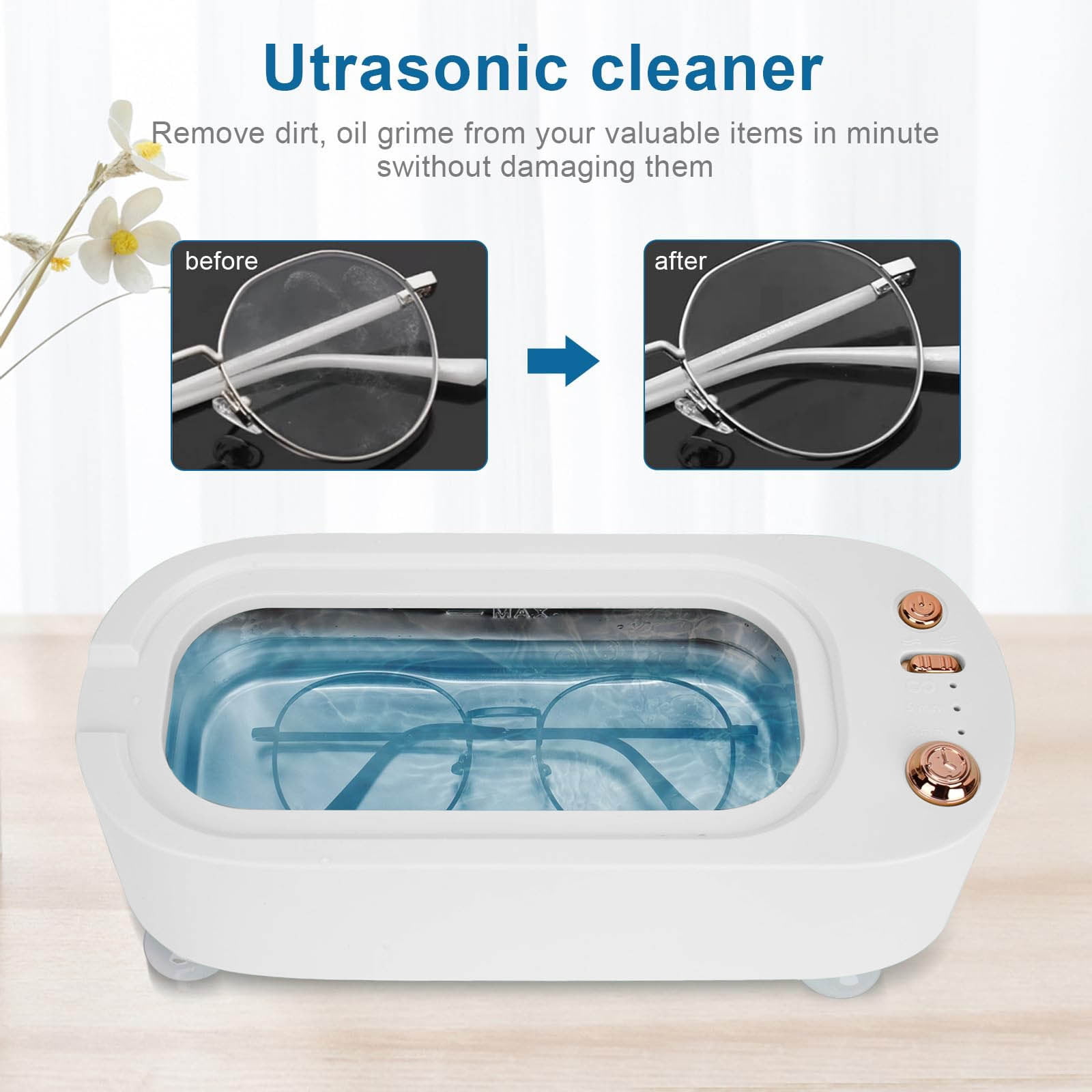 Ultrasonic Jewelry Cleaner Machine, Portable 45KHz Deep Cleaning Device With Large Capacity Tank And Multi Mode Operation, Professional Jewelry Glasses Cleaner Machine for Home Travel