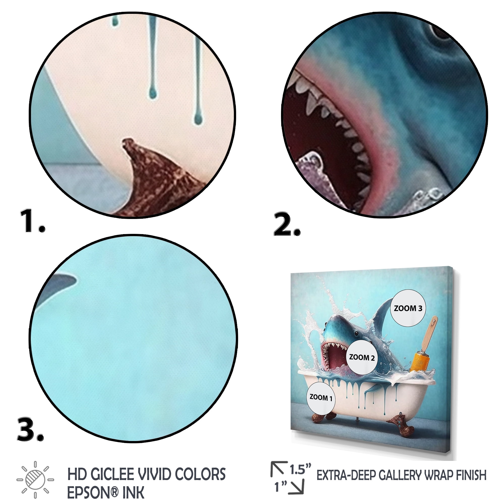 Designart Funny Shark In A Tub II Canvas Wall Art