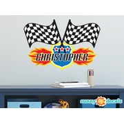 Race Flags with Custom Name Fabric Wall Decal - NASCAR Inspired Name Decor-Standard/
