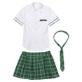 thumbnail image 4 of Uniformes de Cosplay pour Femmes Chemises à Manches Courtes Col à Revers Blouses avec Jupe Plissée et Cravate Vert G, 4 of 6
