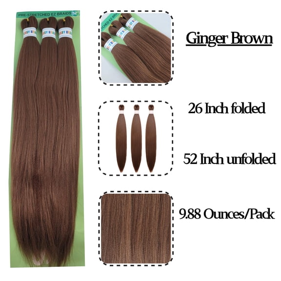 WEIF-Ginger Brown Braiding Hair Pre stretched Hypoallergenic Synthetic ez braid Prestretched Braiding Hair Extensions for Knotless Braids