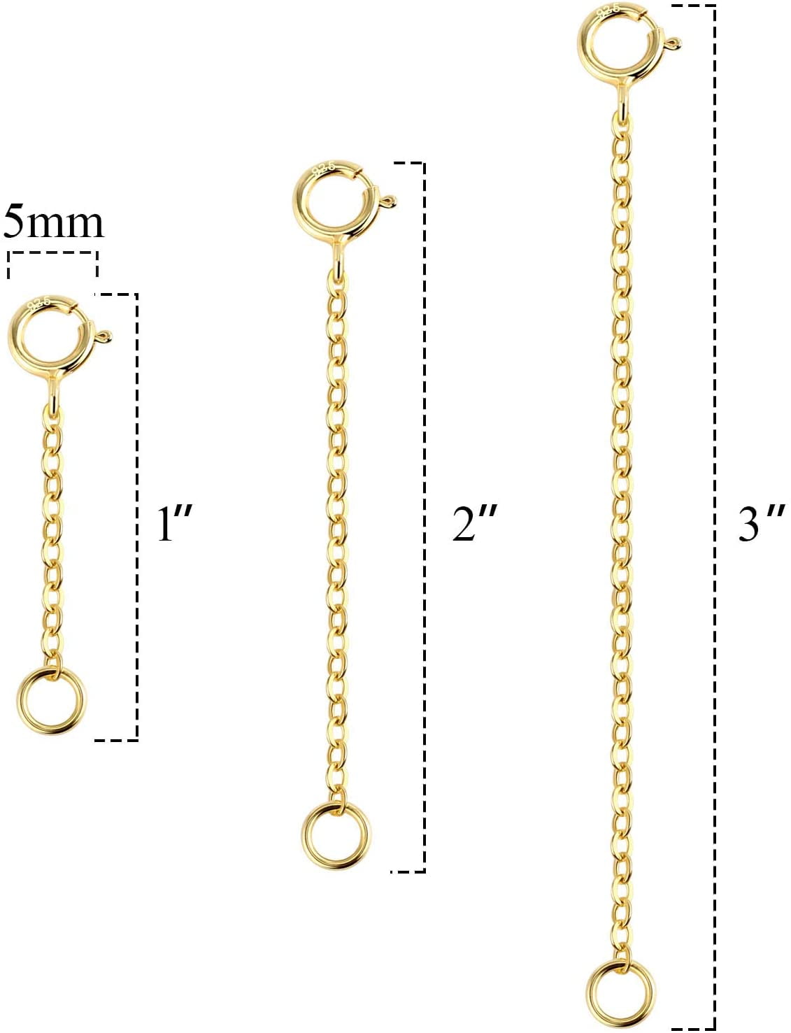 Necklace Extender White Gold Chain Extender 925 Sterling Silver Necklace  Bracelet Anklet Extenders Chain Extension for Jewelry Making (1 2 3 inch) -  Yahoo Shopping