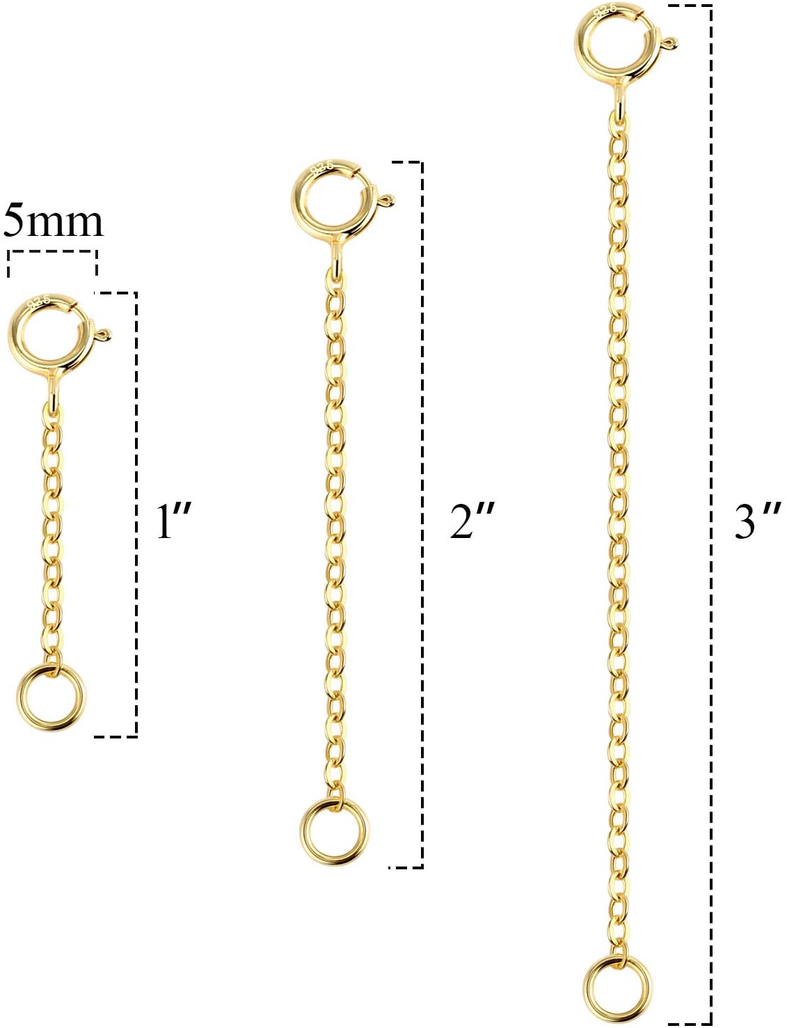 3 Pcs 925 Sterling Silver Necklace Extenders for Women Durable Strong  Removable Necklace Bracelet Anklet Extension for Jewelry Making(1 2 3 Inch