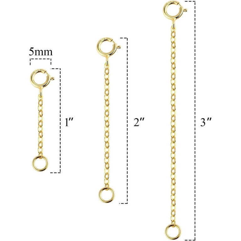 3 Pcs 925 Sterling Silver Necklace Extenders for Women Durable Strong  Removable Necklace Bracelet Anklet Extension for Jewelry Making(1 2 3 Inch,  Gold) 