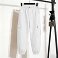 thumbnail image 6 of WIZUTIZ Women's Solid Color High Rise Cropped Jogger Pants with Decorative Buttons Elastic Waist Side Pockets Tapered Ankle Casual Trousers Soft Stretchy, 6 of 7