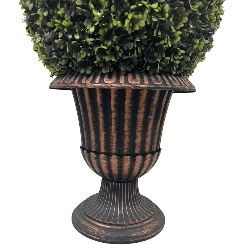 Holaki 24" Ball Topiary in Bronze Pedestal Pot, Artificial Faux Plant for Indoor and Outdoor