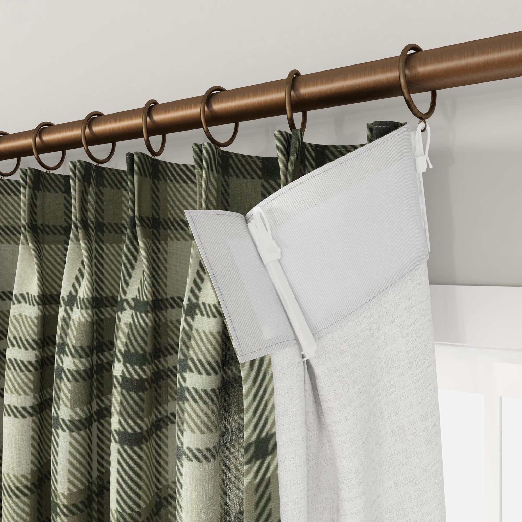 TWOPAGES Pinch Pleated Curtain 52 X 63 Inches Long 1 Panel Linen Blend Light Filtering Plaid Print Curtain for Living Room, Latte