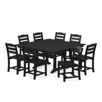 POLYWOOD La Casa Café 9-Piece Farmhouse Trestle Dining Set in Black