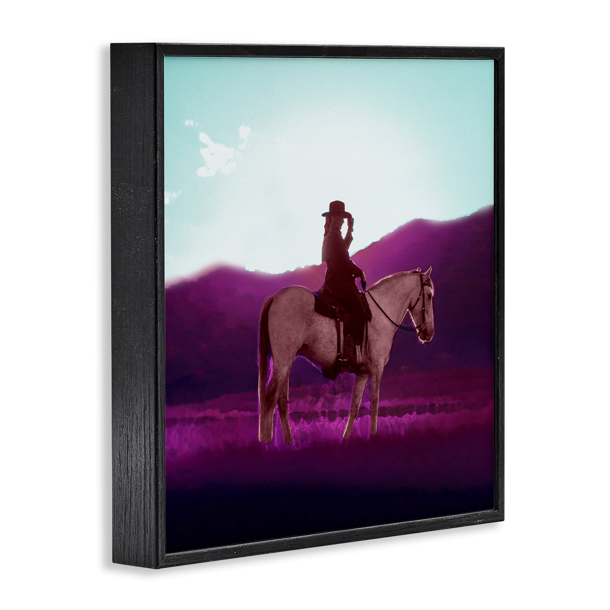 Stupell Industries Cowgirl & Purple Mountains Animals & Insects Painting Black Framed Art Print Wall Art, 17 x 17