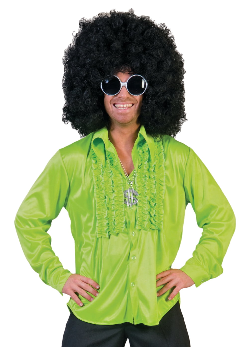 Funny Fashion Retro 60s 70s Disco Costume Neon Green Ruffle Shirt ...