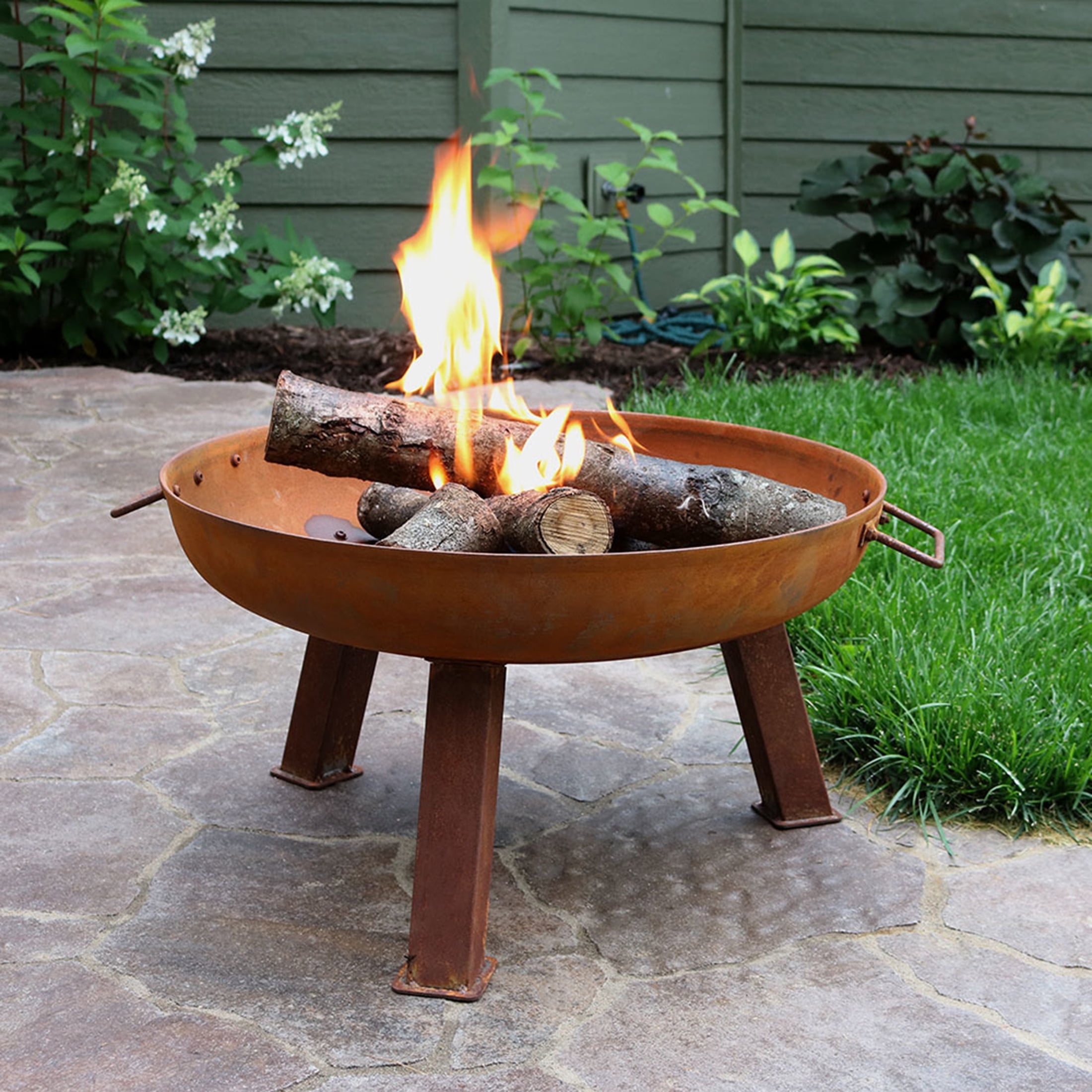 Sunnydaze 24" Round Wood-Burning Rust Finish Cast Iron Rustic Fire Pit Bowl with Handles