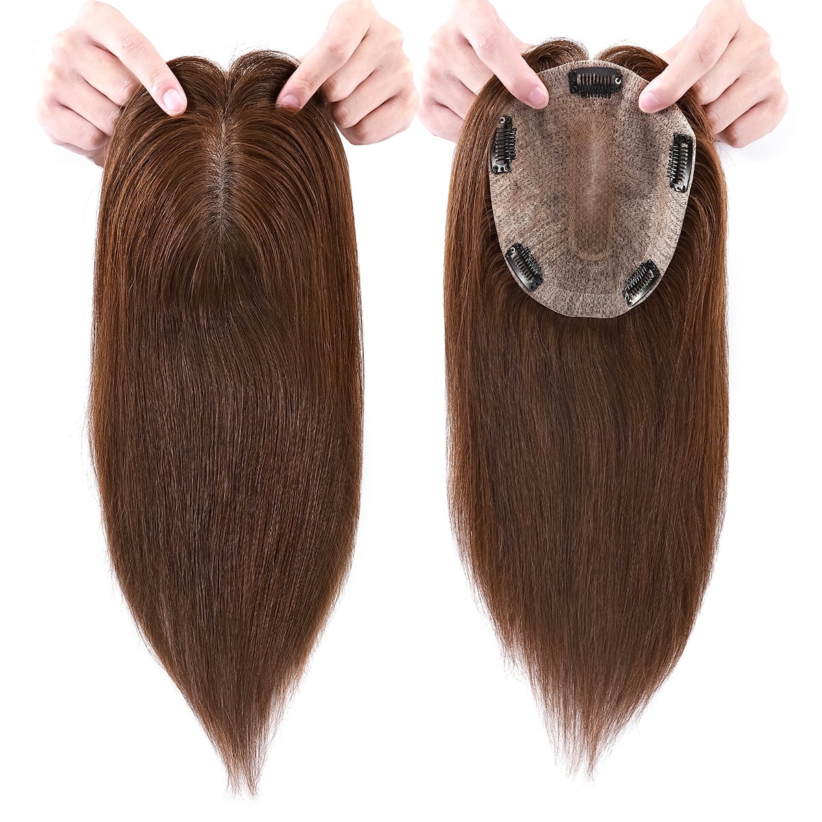 SEGO Clip in Hair Extensions Human Hair Toppers 100% Real Human Hair Topper for Thinning/Loss Hair Natural Black Hair Pieces