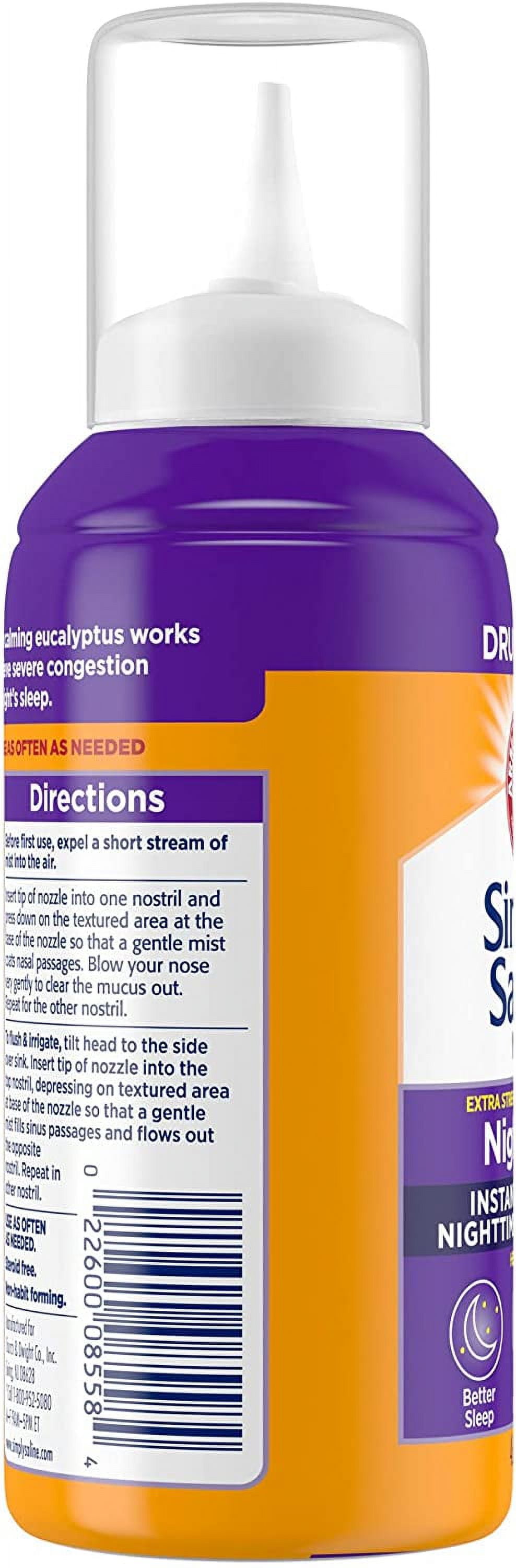 5 PK Simply Saline Plus Nighttime Nasal Mist+Eucalyptus Extra Strength 4.25oz Ea