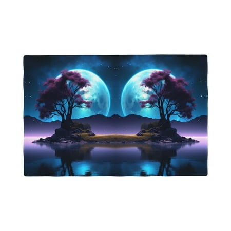 

Table Placemats Set of 6 - Lakeside Tree Blue Moon 12x18 In Faux Linen Double Heat Resistant Place Mats Cloth Indoor/Outdoor Placemats Washable Table Mats for Dining Kitchen Party