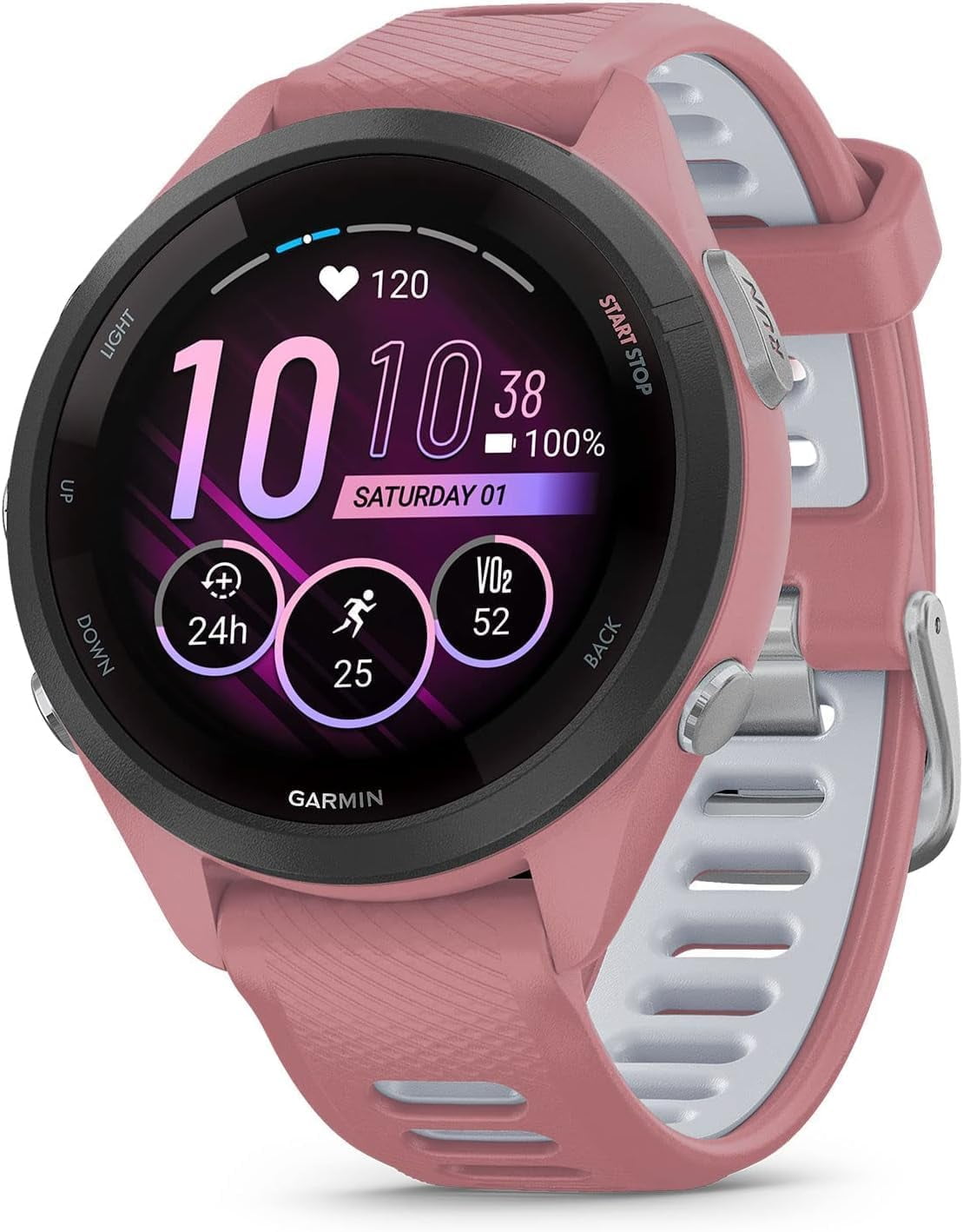 Garmin Forerunner 265S Running Smartwatch, Colorful AMOLED Display, Light Pink and Powder Gray
