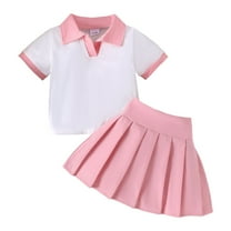 Toddler Baby Girl Summer Clothes Short Sleeve Polo Shirt and Mini Skirt 2Pcs Hole In One Golf Outfit Toddler Girl Golf Outfit Tops and Mini Skirt 2Pcs Set