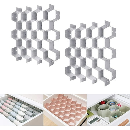 

Casewin Honeycomb Separator Adjustable Drawer Organizer Divider for Underwear Belt-Scarf Socks Organizer 2 Pack Gray
