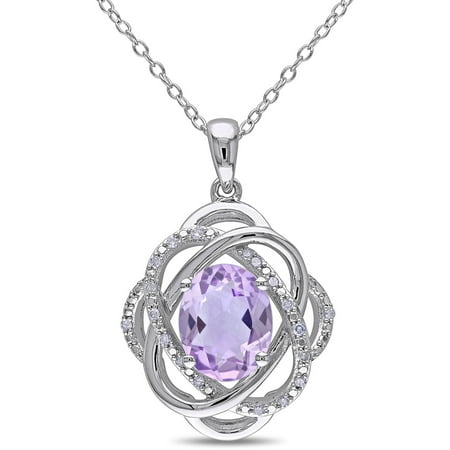 2-1/5 Carat T.G.W. Amethyst and Diamond Accent Sterling Silver Spiral Pendant, 18