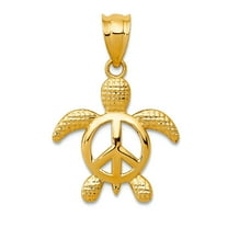 14k Yellow Gold Textured Polished Peace Turtle Pendant Necklace 23x16mm Wide Pendant for Women
