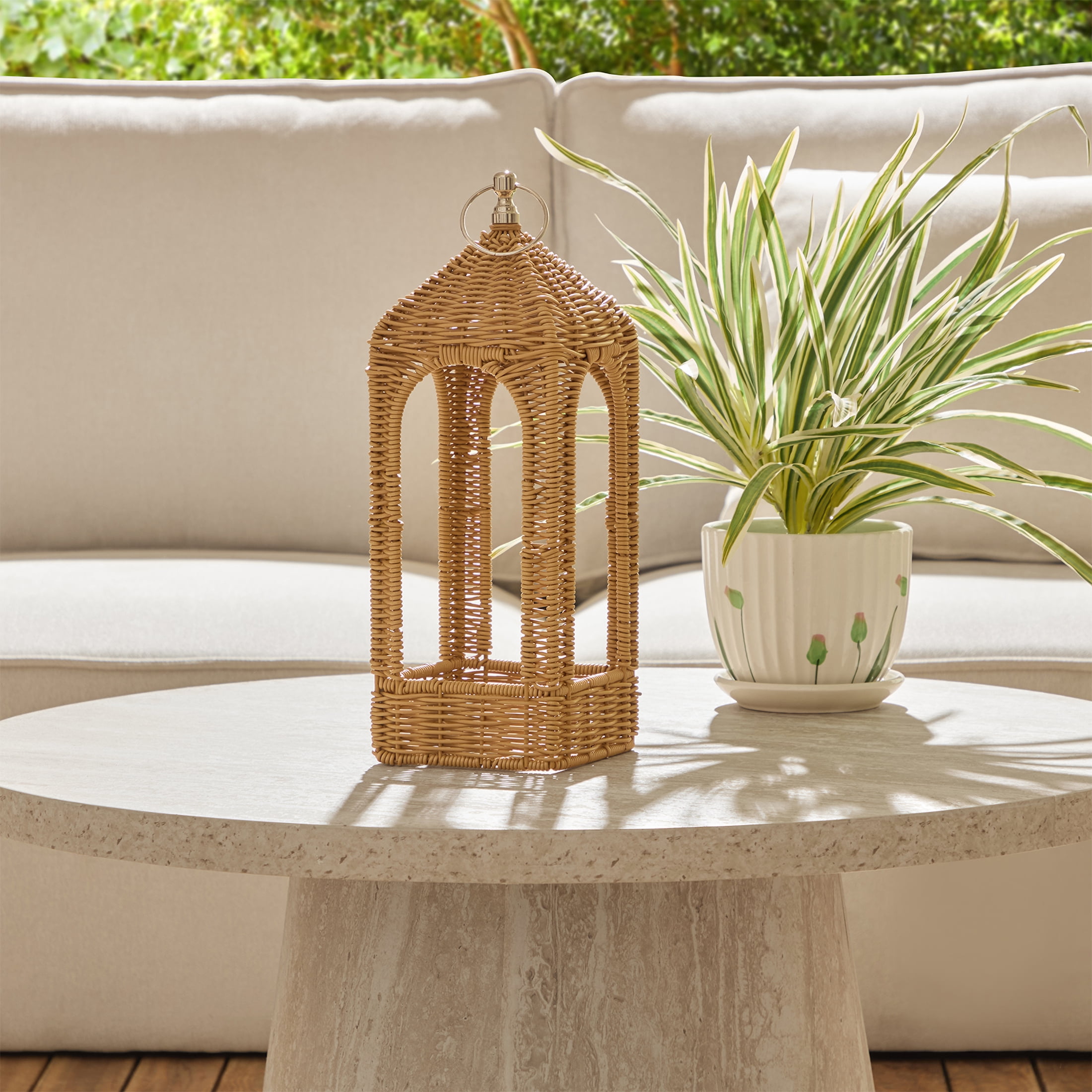 My Texas House Woven Rattan Lantern, 14.75 in.