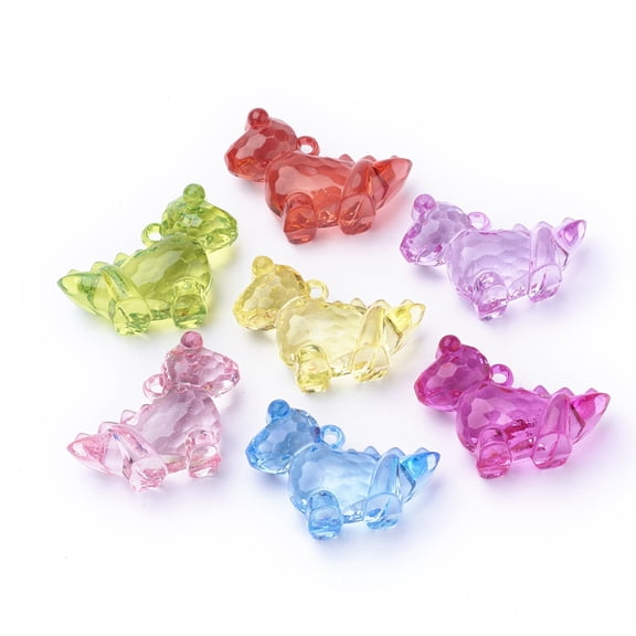 Transparent Acrylic Pendants Dinosaur Shaped Mixed Color 37x49x19mm Hole: 3mm about 40pcs/500g