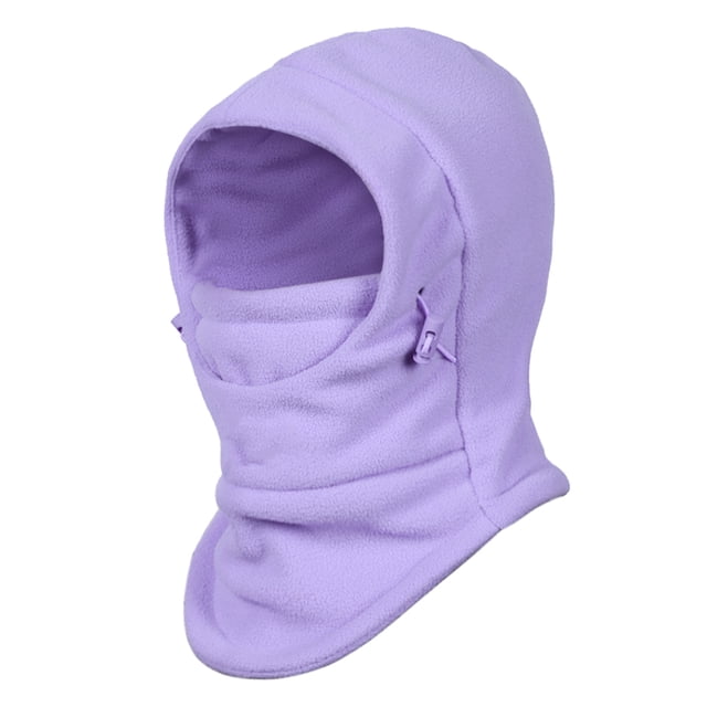 Graflsoa Double-Layer Fleece Balaclava for Girls - Light Purple, Soft & Windproof, Adjustable Fit for Outdoor Sports