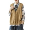 thumbnail image 3 of Guardurnaity Poliéster Mujer Chaleco tejido con cuello en V Estilo clásico Chaqueta tipo cárdigan cálida y elegante de color sólido Prendas para la parte del cuerpo amarillo m, 3 of 6