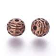 thumbnail image 2 of 50pcs Tibetan style Zinc Alloy Beads Textured Round Cadmium Free & Lead Free Red Copper 8mm Hole: 1mm, 2 of 2