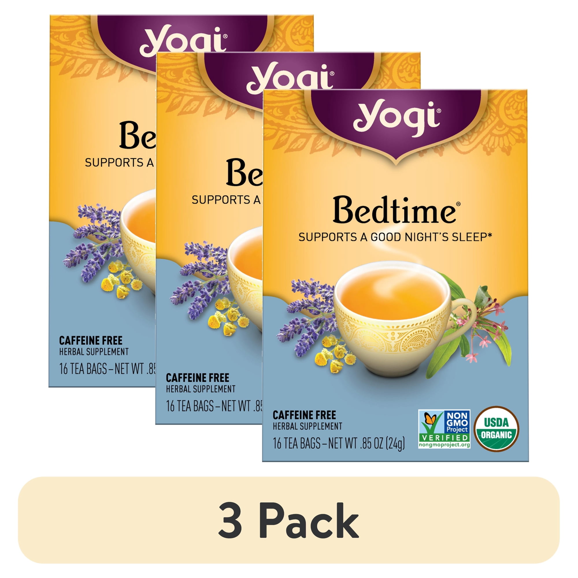 (3 pack) Yogi Bedtime, Sleep Tea, Organic Herbal Wellness Tea Bags, 16 Count