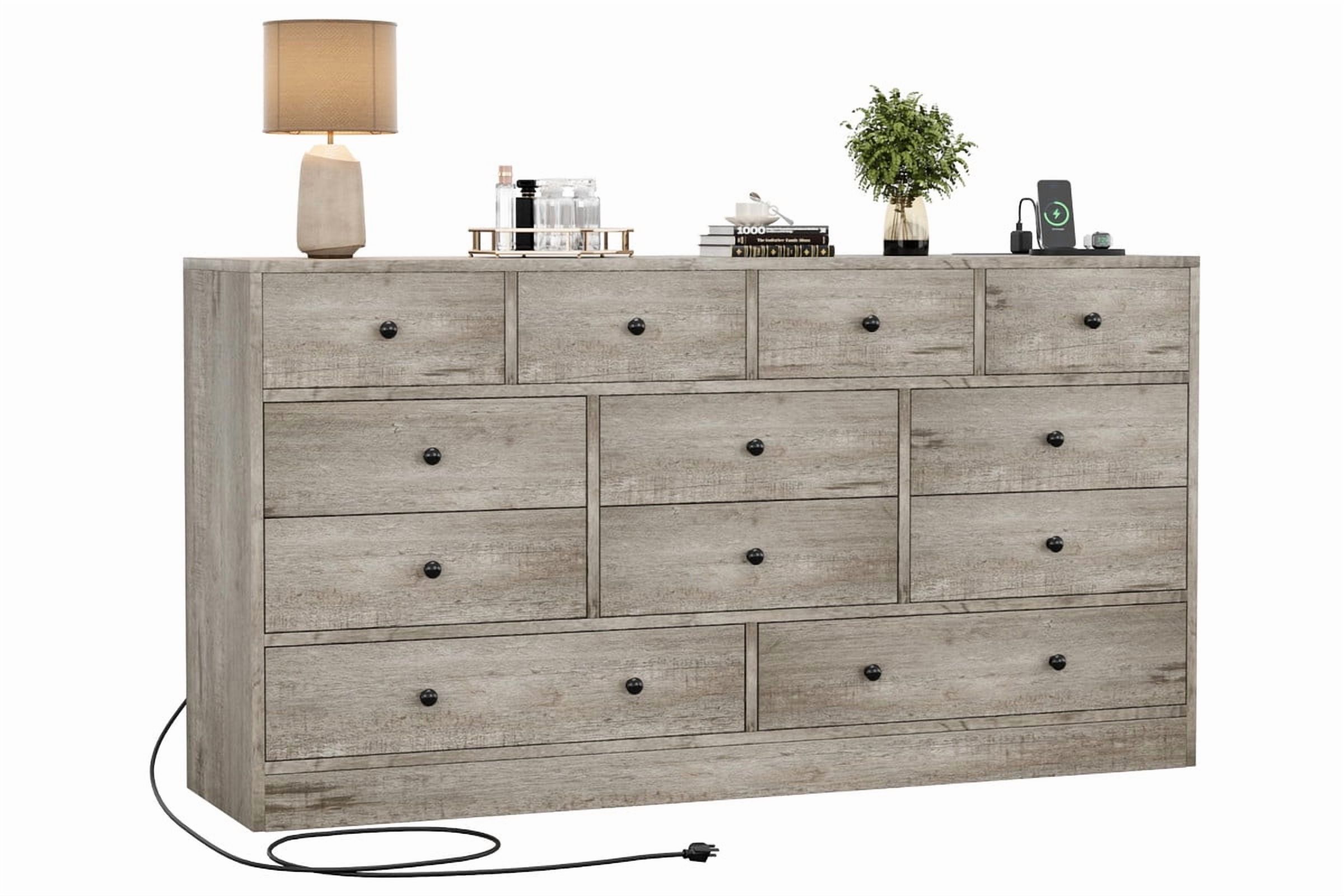 Towallmark Dresser for Bedroom,12 Drawer Dressers & Chests of Drawers, Wood Storage Drawer Dresser with Power Outlet, 61 Inch