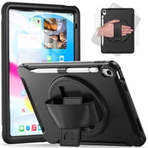 Dteck iPad 10th Generation Case 10.9", Shockproof Case with 360° Rotating Hand Strap/Pencil Holder/Kickstand Cover for iPad 10th Gen 2022,Black